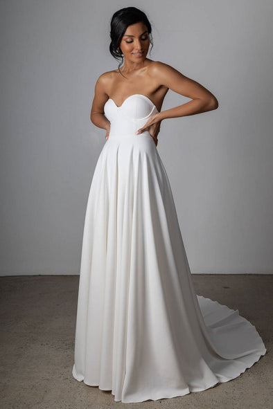 Simple Style A Line Sweetheart Wedding Dress Court Train