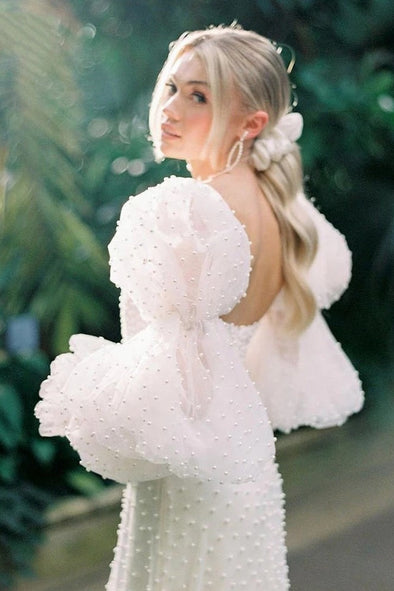 Puffy Elegant Pearls Tulle Wedding Detachable Sleeve DG017