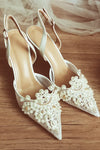 Lace Pearls Elegant Wedding Bride Shoes High Heel
