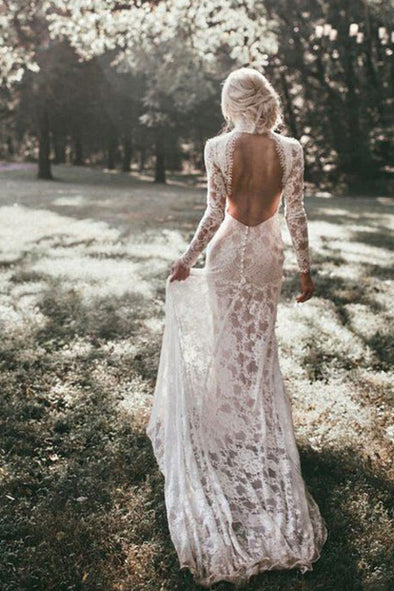 Open Back Lace Fitted Wedding Dress