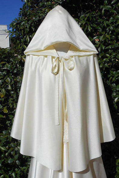 Ivory Silk Satin Wedding Cloak shawl jacket hooded Cape Bridal Accessories DJ076