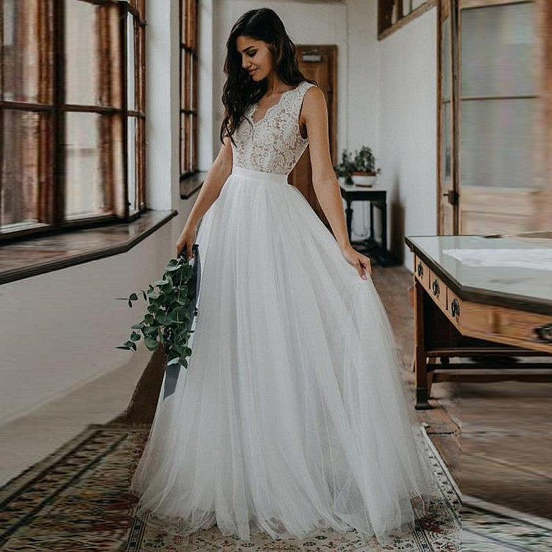 Simple A-Line Lace Tulle Bohemian Wedding Dresses TANYA BRIDAL Simple A-Line Lace Tulle Bohemian Wedding Dresses TANYA BRIDAL