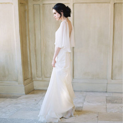 Ruffles Sleeve Deep V-Neck A Line Wedding Dresses DW407