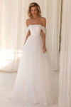 Romantic A Line Tulle Beads Sexy Back Long Wedding Dress G4068
