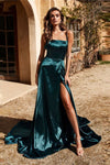 Prom Gown High Slit Spaghetti Straps Cross Back Evening Dress