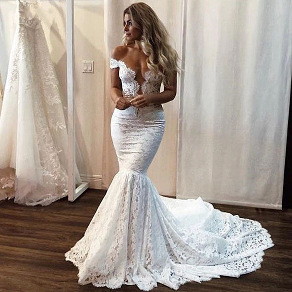 Boho Mermaid Wedding Dress Nude Tulle Bride Dresses Wedding Gowns With Romantic Buttons Vestidos de novia