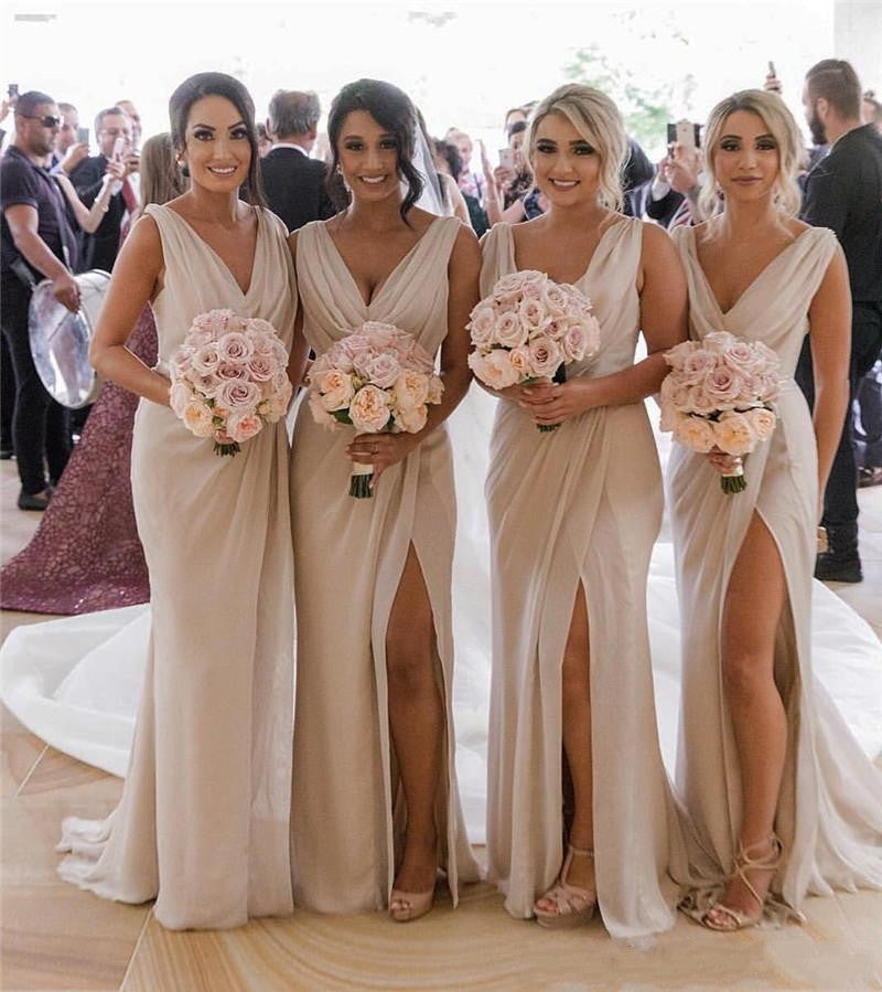 Sexy Mermaid V Neck Country Bridesmaids Dresses High Split Maid of Hon TANYA BRIDAL Sexy Mermaid V Neck Country Bridesmaids Dresses High Split Maid of Hon TANYA BRIDAL