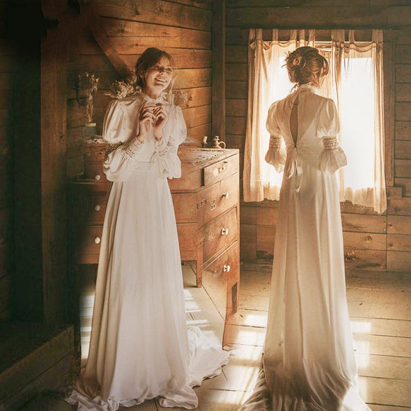 Victorian Style Bohemian Wedding Dresses Long Sleeve
