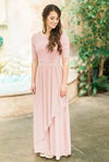 Rose Dusty Lace Chiffon Long Modest Bridesmaid Dresses