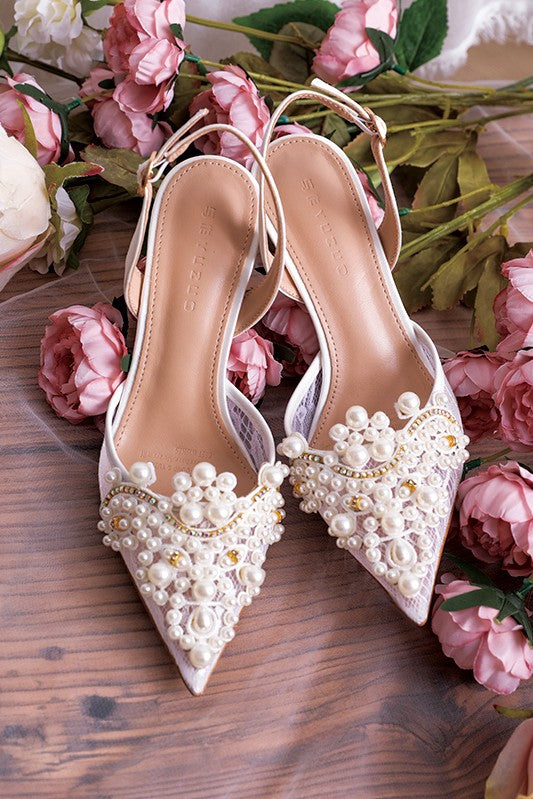 Bohemian Pearls Women Sandals Cusp Thin Heel Wedding Bride Shoes