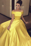 Off The Shoulder A Line Yellow Satin Prom Dress Floor Length