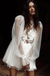 Mini Length Pleated Tulle Wedding Dress 3D Flowers
