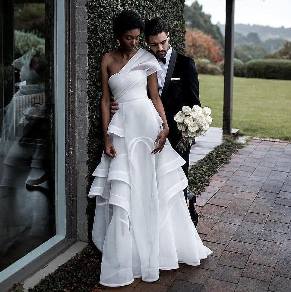 One Shoulder Boho Ruffles Wedding Dresses – TANYA BRIDAL