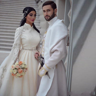 Muslim Wedding Dresses With Long Sleeve High Neck Appliques Abric Dubai Vestido de noiva