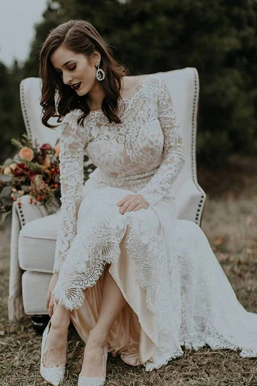 open back lace long sleeve wedding dress Chic Lace Open Back Wedding Dresses Long Sleeves – TANYA BRIDAL