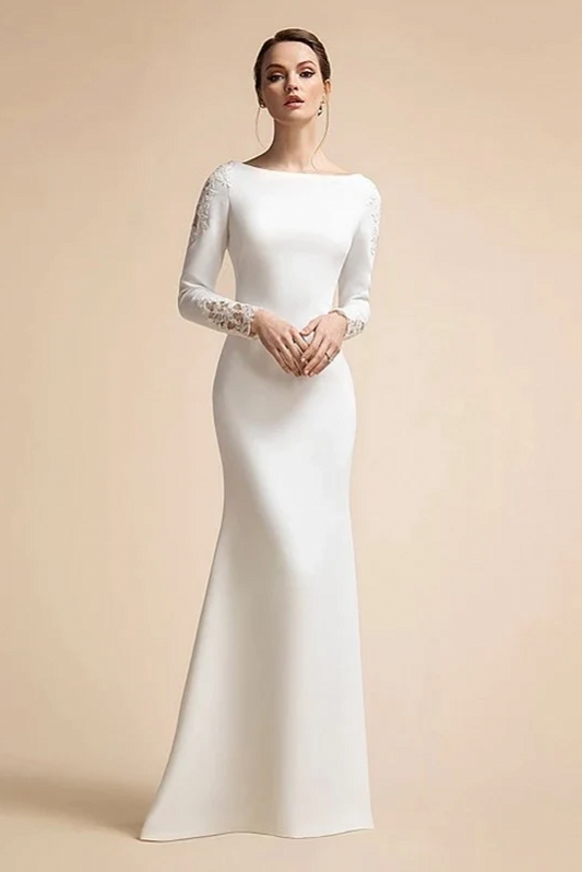 Elegant Simple Mermaid Wedding Dresses Long Sleeves TANYA BRIDAL Elegant Simple Mermaid Wedding Dresses Long Sleeves TANYA BRIDAL