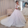 White Lace Appliques Plus size Wedding Dresses Long Sleeves Lace Up Back Wedding Gowns