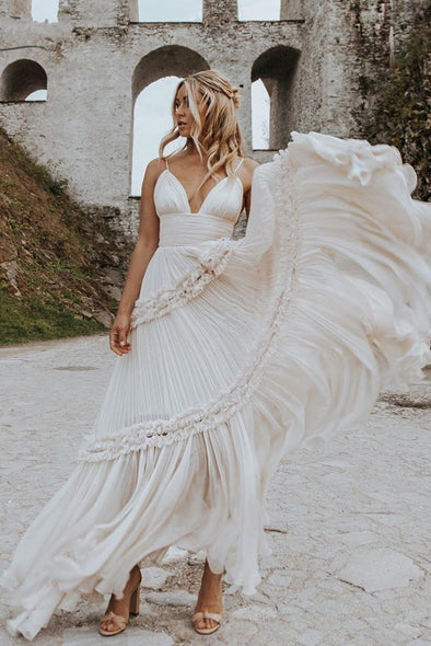 Boho Maxi A Line Bridal Gowns Tiered Skirts Vestido De Noivas DW480