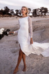 Backless Lace Bohemian Long Sleeves Split Wedding Dresses