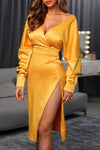 Gold Short Cocktail Dresses V Neck Straight Long Sleeves