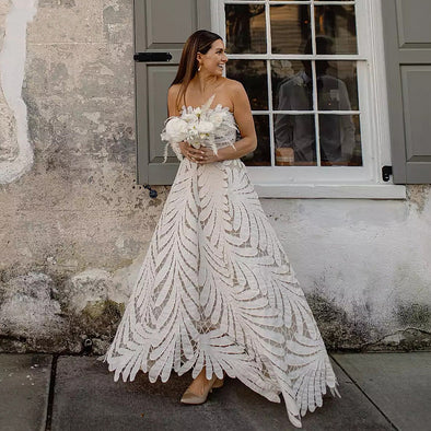 Unique Lace A Line Wedding Dresses Beauty Vestido De Noivas ZW346