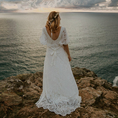Flare Sleeve Lace Wedding Dresses Bohemian Vestido De Noivas ZW388