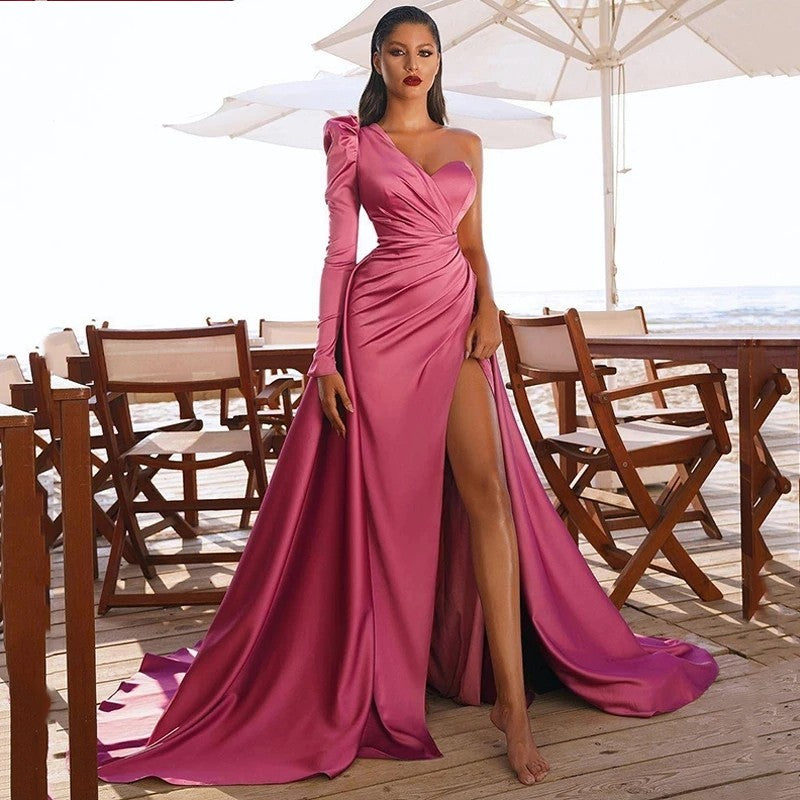 Mermaid Side Split Prom Dresses With Detachable Train - Mermaid Side Split Prom Dresses With Detachable Train -