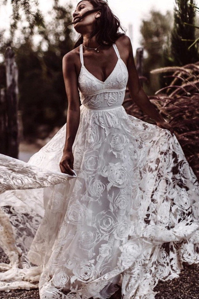 beach style lace wedding dresses Rustic Mermaid Lace Ivory Wedding Dresses Illusion Neckline Beach Wedd Musebridals