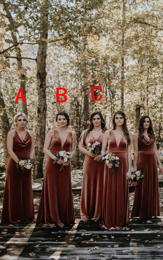 Velvet Bohemian Bridesmaid Dresses Sexy V-neck Backless Country Style – TANYA BRIDAL