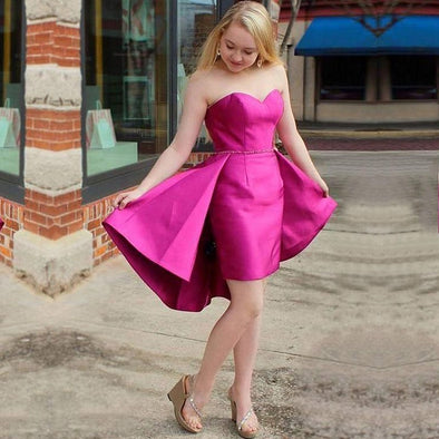 Fuchsia Homecoming Dresses With Detachable Skirt Short Beadings Party Gown
