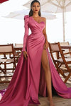 Delicate Hot Pink One Shoulder Long Evening Dress