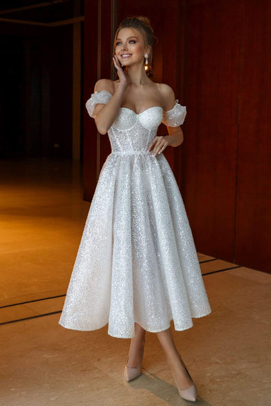 Beaded Knee Length Wedding Dresses Bling Fashion Luxury Bridal Dancing Wear ZW828