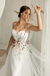 Sheer Neck A Line Colorfull Lace Wedding Dresses Chic ZW775