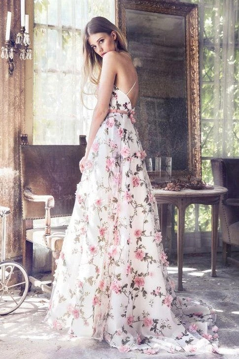 Amarra 94044 Long Floral Print A Line Cap Sleeve Prom Dress Ruffle For –  Glass Slipper Formals