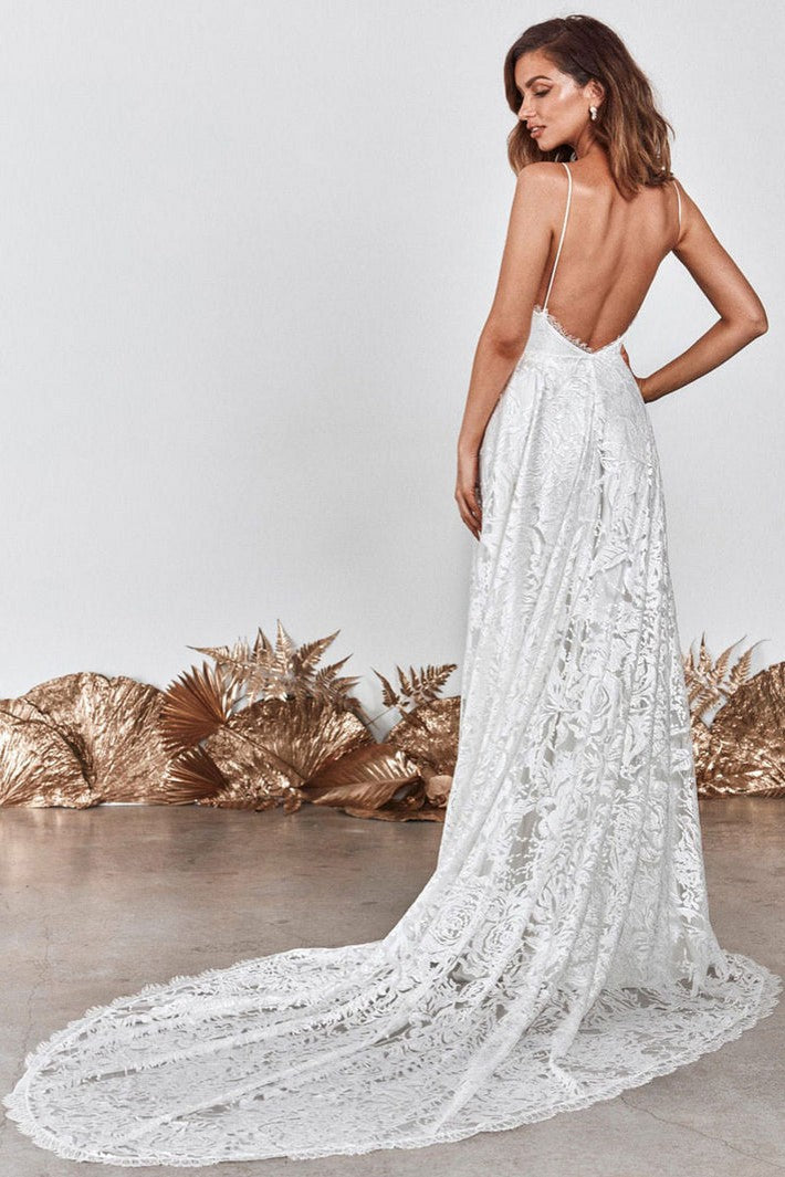 V Neck Floral Rose Lace Side Split Sexy Wedding Bridal Dress TANYA BRIDAL V Neck Floral Rose Lace Side Split Sexy Wedding Bridal Dress TANYA BRIDAL