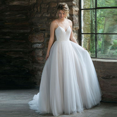 Modest Tulle Wedding Dresses With Button On Back TBW40