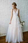 V Neck Lace Wedding Dress A Line Modest Elegant Bridal Gown