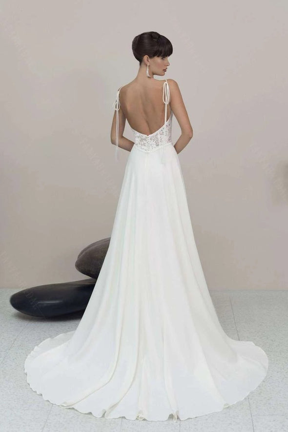 Simple Backless Elegant Bridal Beach Gowns With Ribbona DW644 TANYA BRIDAL Simple Backless Elegant Bridal Beach Gowns With Ribbona DW644 TANYA BRIDAL