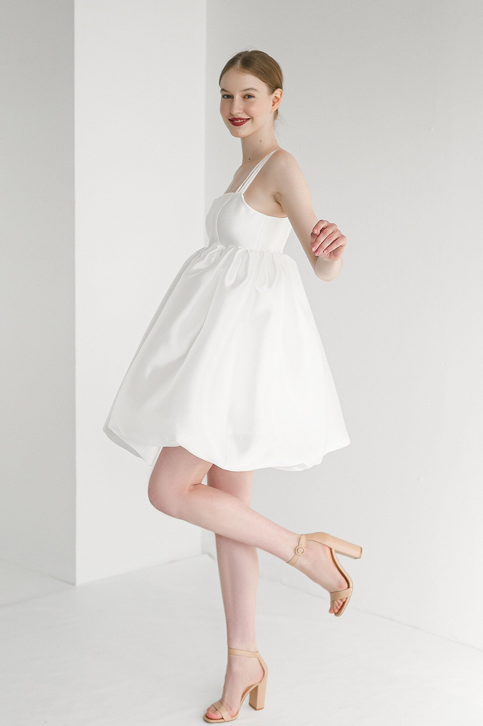 Simple Short Mini Satin Wedding Party Dress TANYA BRIDAL Simple Short Mini Satin Wedding Party Dress TANYA BRIDAL