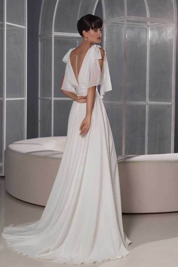 Dot Chiffon A Line Wedding Dresses V-Neck Vestido De Noivas ZW857