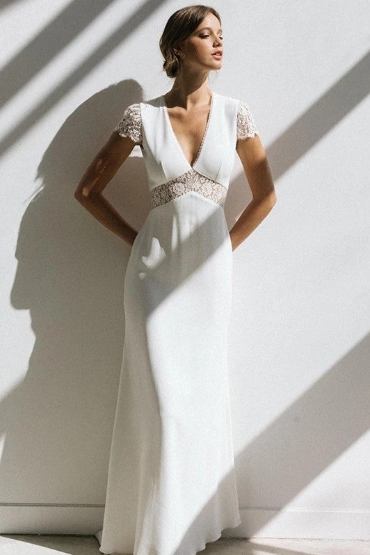 Vintage Boho Wedding Dress Short Sleeve A-Line