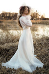 A Line V Neck Elegant Simple Wedding Dresses Long Sleeves Lace Up Back