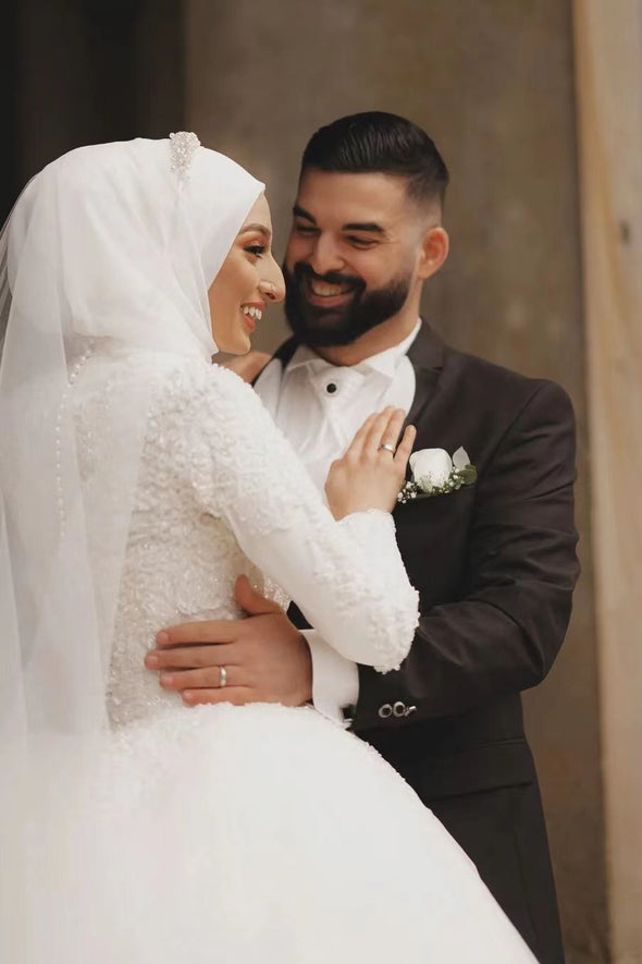 Tulle Ball Gown Islamic Luxury Muslim Wedding Dresses