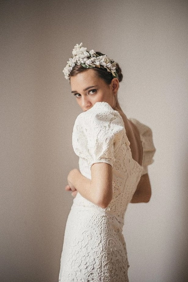 short lace cap sleeve wedding dress Lace Boho Mermaid Backless Cap Sleeve Bohemian Wedding Dresses ,MW265