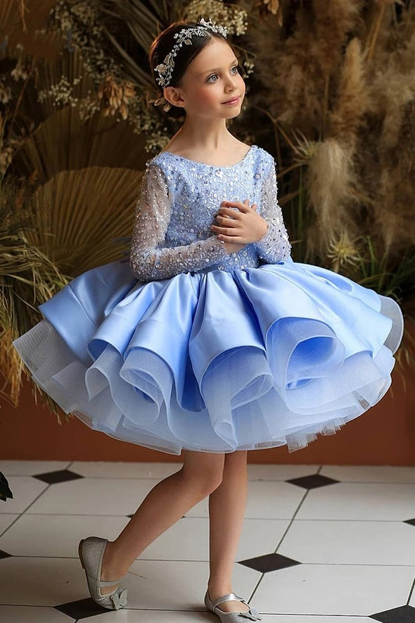 Blue Flower Girl Dresses Sequin Baby Girl Dress Puffy Princess