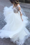 A Line Illusion Neck Lace Appliques Backless Wedding Bridal Gown