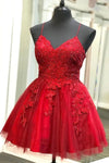 Short Party Dresses Lace Applique Red Short Cocktail Dress