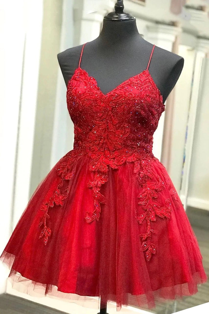 Short Party Dresses Lace Applique Red Short Cocktail Dress TANYA BRIDAL Short Party Dresses Lace Applique Red Short Cocktail Dress TANYA BRIDAL