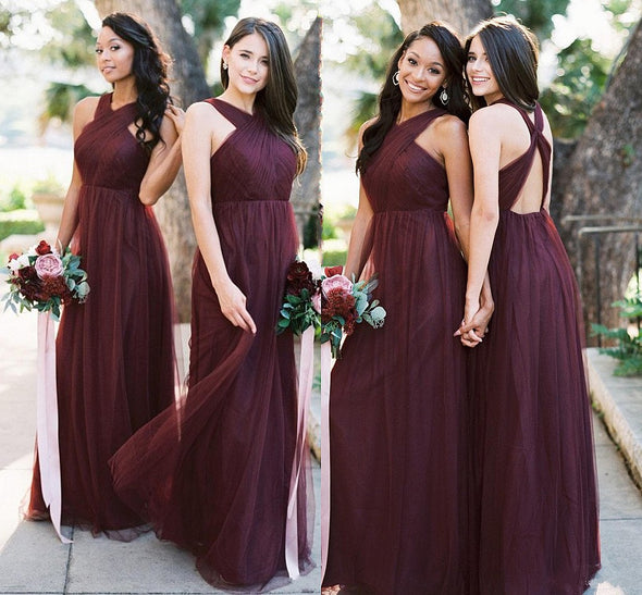 Burgundy Beach A Line Bridesmaid Dresses Backless