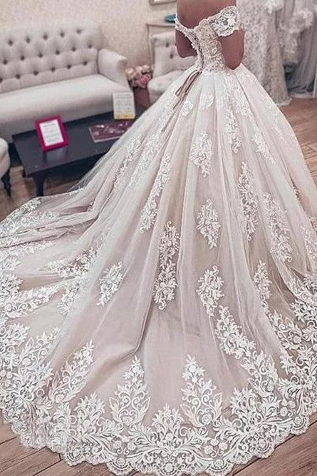 Ball Gown Lace Chic Appliques Off The Shoulder Wedding Bride Dress